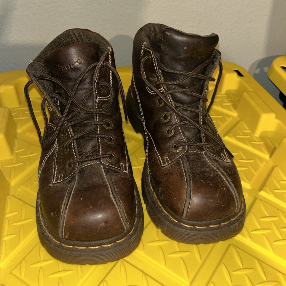 Rare Vintage Dr.Martens Floral Daisy Chunky Brown Leather Ankle Boots Size 11